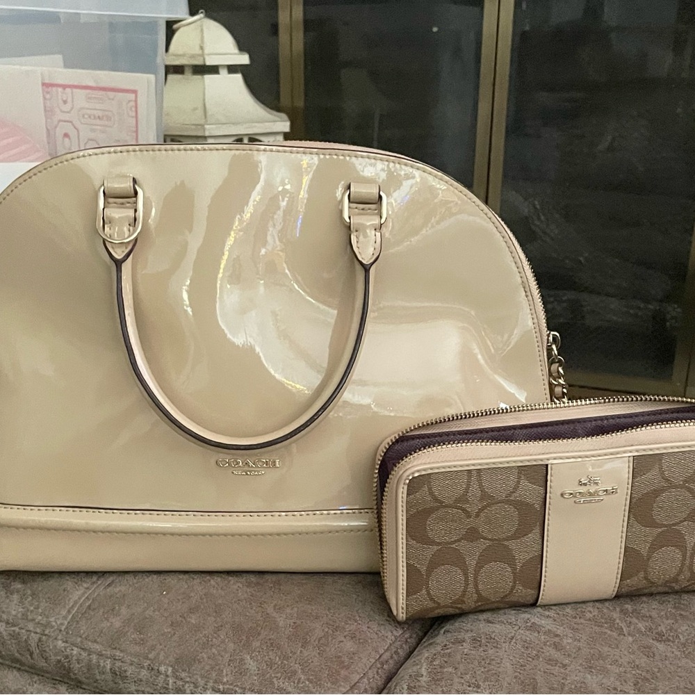 Coach Cream and Tan Satchel with Wallet